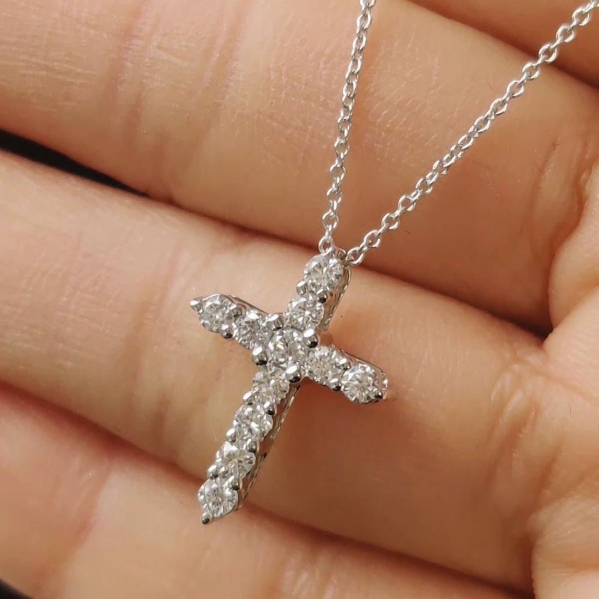 1ct Diamond Cross Necklace in White Gold